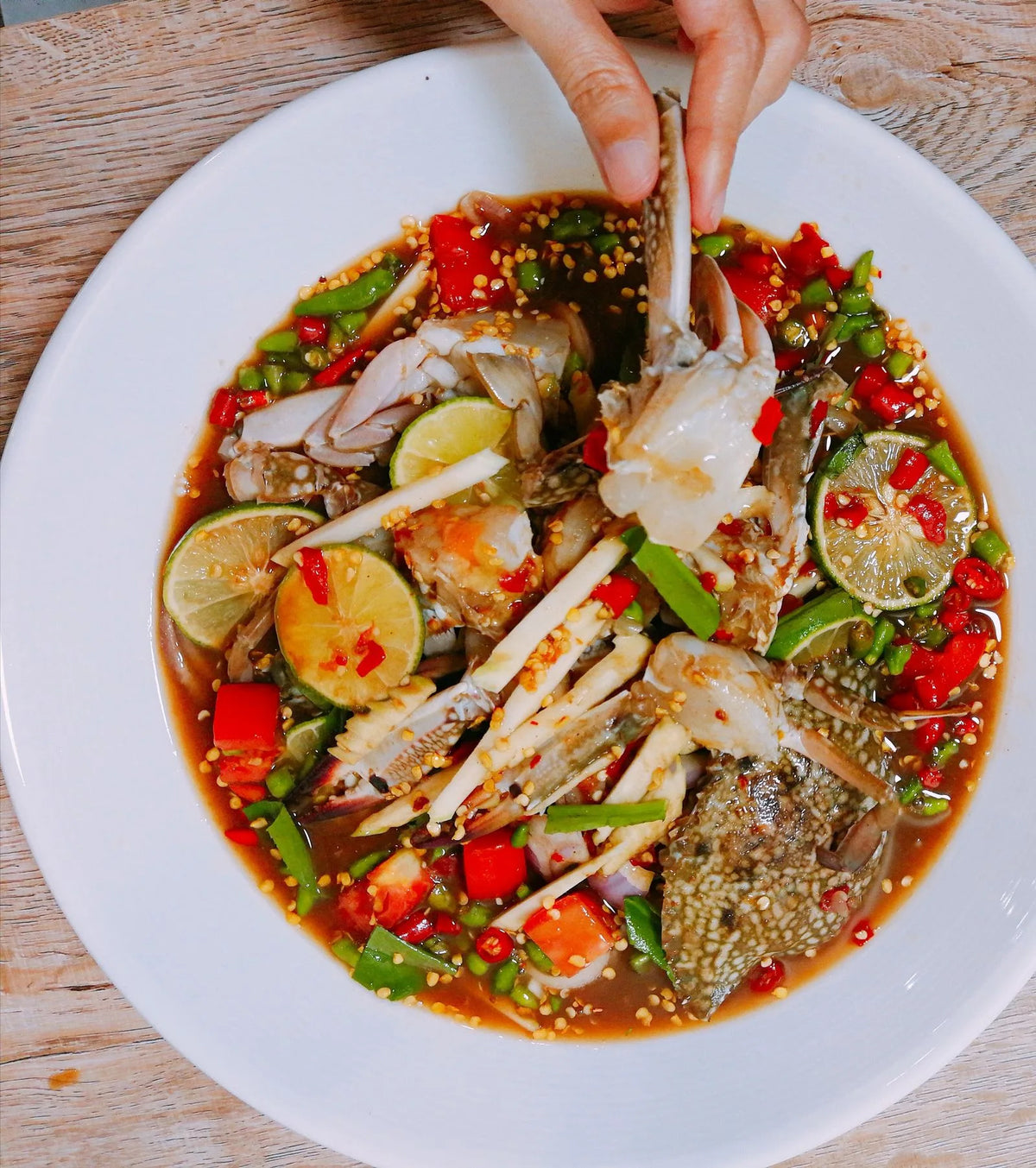 Crab salad with lime, chili and fresh herbs