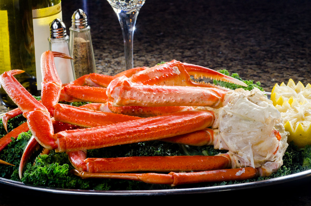 Platter of Alaskan snow crab clusters with lemon