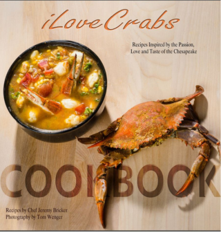 iLoveCrabs Cookbook front cover with crab soup and a steamed crab
