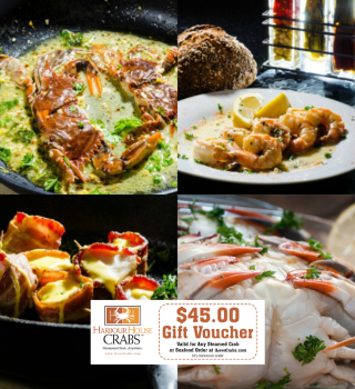 Cookbook soft shell crab and shrimp dishes with a gift voucher inset
