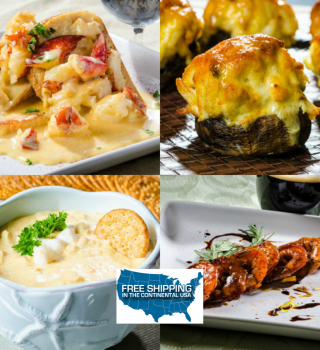 Cookbook lobster, crab dip and shrimp dishes with a free shipping badge