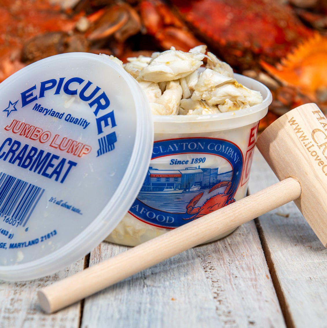 Epicure tub of jumbo lump crab meat, lid off