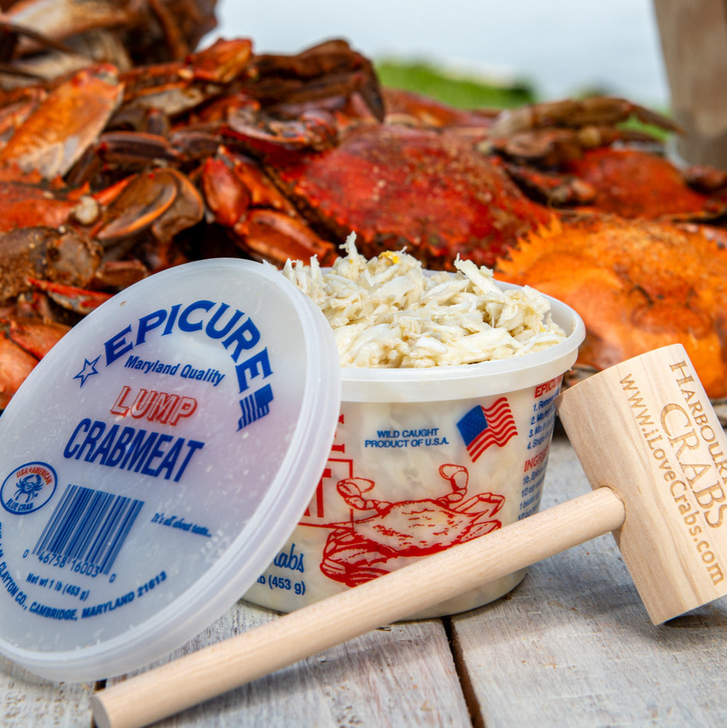 Epicure 1 lb tub of Maryland lump crab meat, lid off