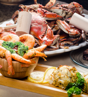 Steamed crabs, shrimp and a jumbo lump crab cake, from the cookbook