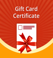 Gift card certificate graphic with a ribboned card on red and orange