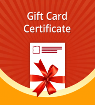 Gift card certificate graphic with a ribboned card on red and orange