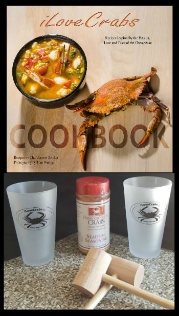 Crab lovers gift set: iLoveCrabs Cookbook, two glasses, seasoning, mallets