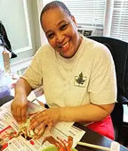 Customer enjoying a crab feast