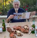 Customer at a backyard crab feast