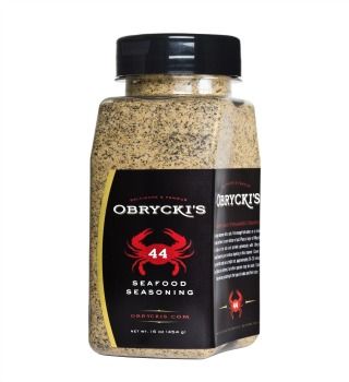 Obrycki's 44 Seafood Seasoning shaker bottle with black label