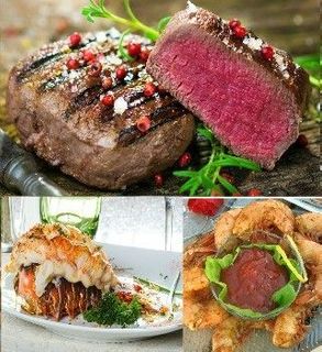 Steak & Lobster Lover Value Pack - 1 Center Cut Angus Beef Filet ( 7-8 oz), 1 6-8 Ounce Lobster Tail, 1/2 Pound Jumbo Gulf Shrimp (raw), 1 HHC Seafood Seasoning, 1 iLoveCrabs Pint Glass 