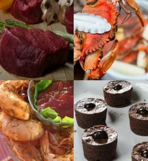 Surf and Turf Combo - 2 Angus Beef Filets, Half Dozen Hardshell Blue Crabs ( 5.5+ inches), ½ Pound Jumbo Raw Shrimp, 4  Brownies