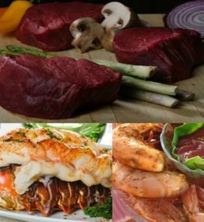 Surf and Turf Combo - 2 Beef Tenderloin, 2 (4-5 ounce) Lobster Tails, ½ Pound Jumbo Raw Shrimp, 4  Brownies  